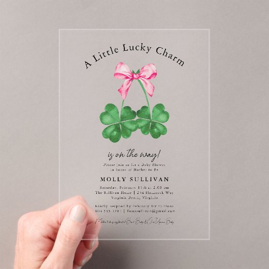 A Little Lucky Charm Shamrock Coquette Bow  アクリル招待状 (インサイチュ (ポータブル))