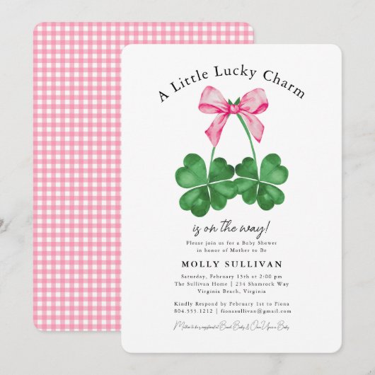 A Little Lucky Charm Shamrock Coquette Bow 招待状 (正面/裏面)