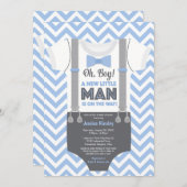 A Little Man Baby Shower招待状（青と灰色） 招待状 (正面/裏面)