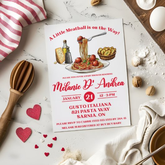 A Little Meatball is on the Way!  Baby Shower 招待状