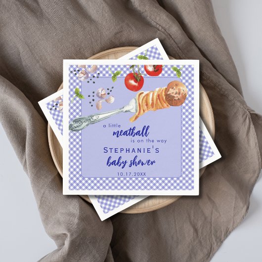 A Little Meatball Is On The Way Blue Baby Shower スタンダードカクテルナプキン