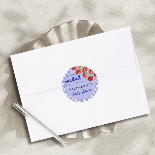 A Little Meatball Is On The Way Blue Baby Shower ラウンドシール