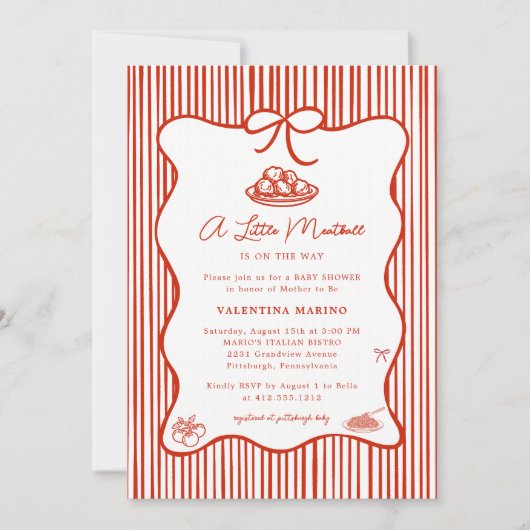 A Little Meatball is on the Way Doodle Baby Shower 招待状 (正面)