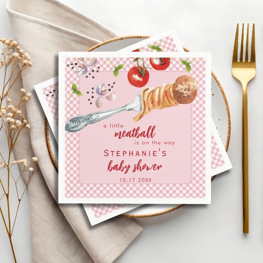 A Little Meatball Is On The Way Pink Baby Shower スタンダードカクテルナプキン