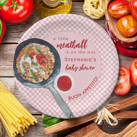 A Little Meatball Is On The Way Pink Baby Shower ペーパープレート