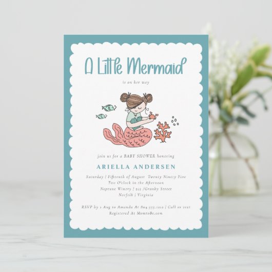 A Little Mermaid is on Her Way Baby Shower  招待状 (スタンド正面)