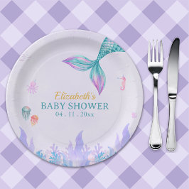 a Little Mermaid is on her way Girl Baby Shower ペーパープレート