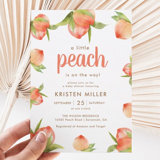 A Little Peach Is On The Way Peach Baby Shower 招待状