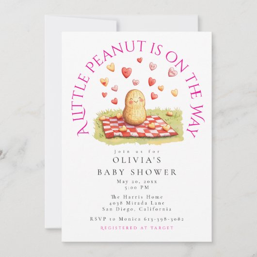 A Little Peanut is on the Way Baby Shower 招待状 (正面)