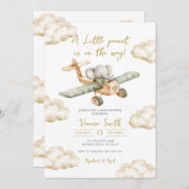 A Little Peanut is on the Way Elephant Baby Shower 招待状 (正面/裏面)