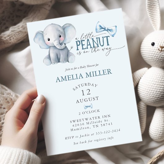 A Little Peanut is on the Way Elephant Baby Shower 招待状