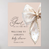 A Little Pearl Beige Bow Baby Shower Welcome  ポスター (正面)