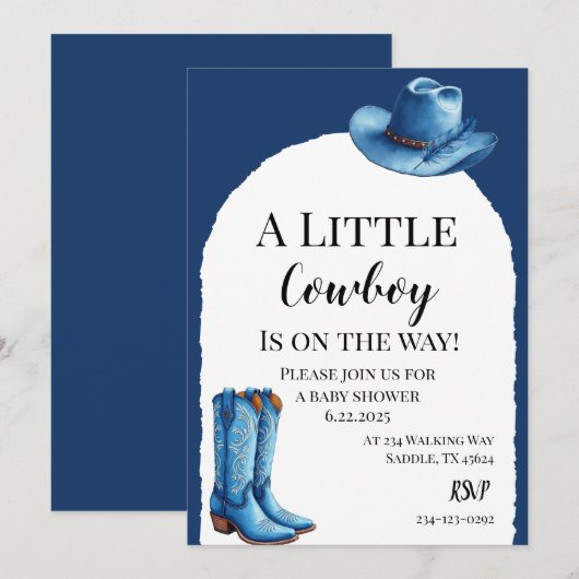 A Little Pink Cowboy Is On The Way 招待状 (正面/裏面)