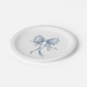 A Little Prince Blue Watercolor Bow Baby Shower ペーパープレート (アングル)