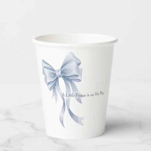 A Little Prince Blue Watercolor Bow Baby Shower 紙コップ (正面)