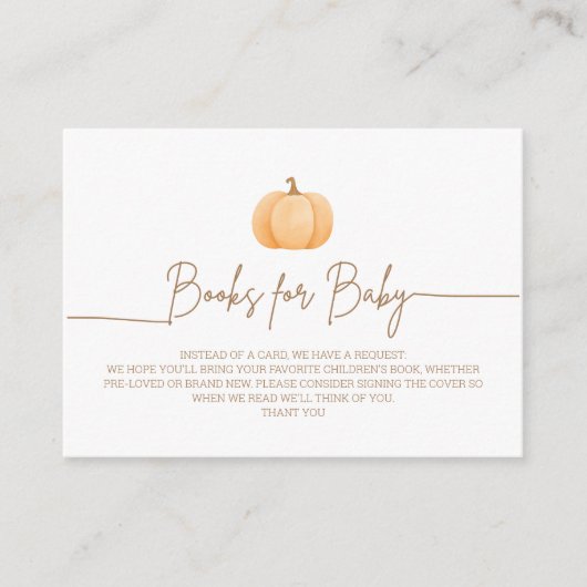 A Little Pumpkin秋Baby Shower Book Request エンクロージャーカード (正面)