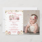 A Little Pumpkin 1st Birthday Pink Truck写真 招待状 (正面)