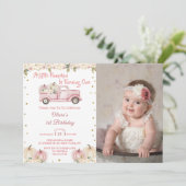 A Little Pumpkin 1st Birthday Pink Truck写真 招待状 (スタンド正面)