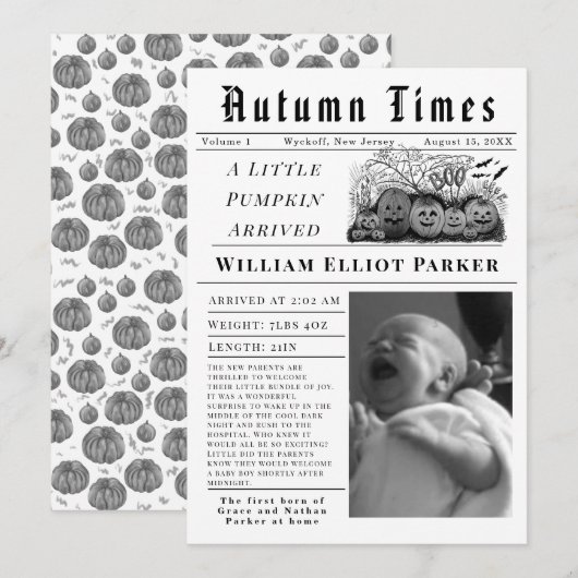 A little pumpkin arrived Birth Announcement 案内状 (正面/裏面)