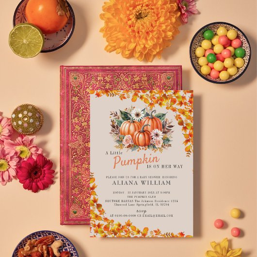 A Little Pumpkin Autumn Fall Floral Baby Shower  招待状
