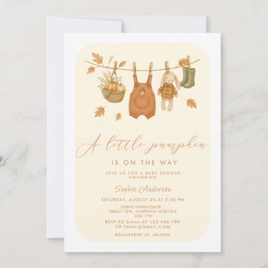 A little Pumpkin Baby Fall Baby Shower  招待状 (正面)