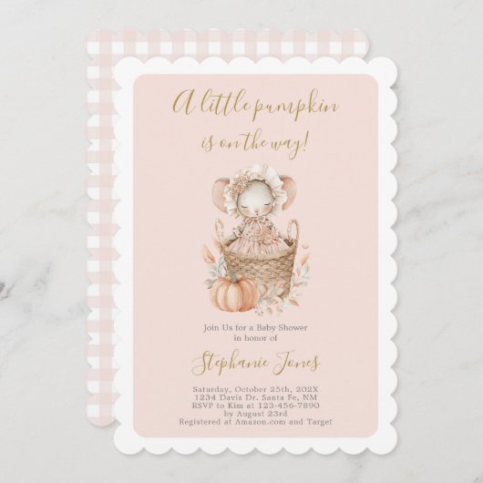 A Little Pumpkin Baby Shower girl 招待状 (正面/裏面)