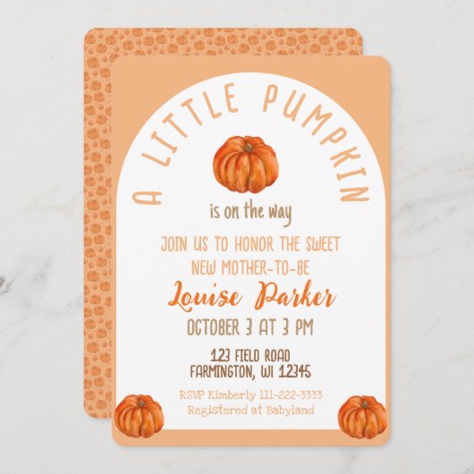 A Little Pumpkin Baby Shower Invitation 招待状 (正面/裏面)