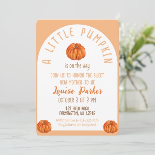 A Little Pumpkin Baby Shower Invitation 招待状 (スタンド正面)