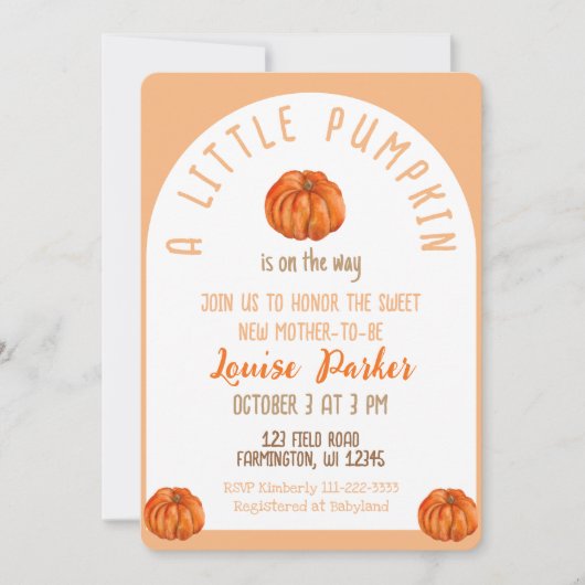 A Little Pumpkin Baby Shower Invitation 招待状 (正面)