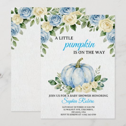 A Little Pumpkin” Baby Shower Invitation  招待状 (正面/裏面)