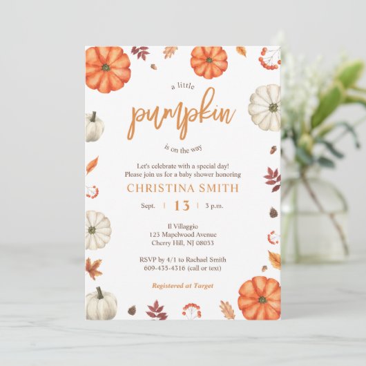 A Little Pumpkin Baby Shower Invitations 招待状 (スタンド正面)