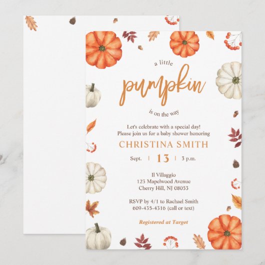 A Little Pumpkin Baby Shower Invitations 招待状 (正面/裏面)