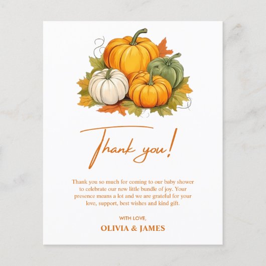 A Little Pumpkin Baby Shower Thank You Card (正面)