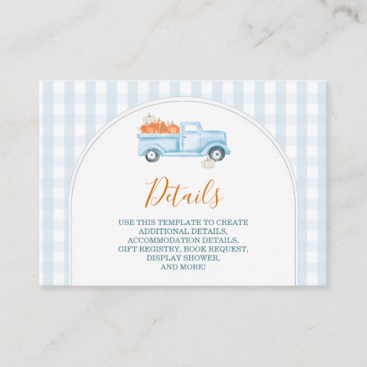 A Little Pumpkin Blue Truck Baby Shower Detail エンクロージャーカード (正面)
