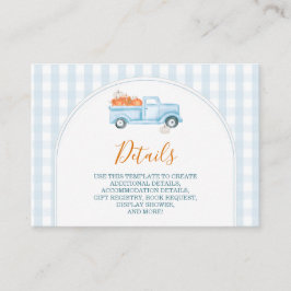 A Little Pumpkin Blue Truck Baby Shower Detail エンクロージャーカード