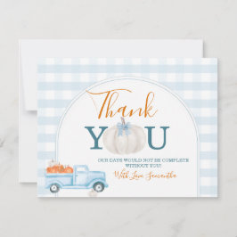 A Little Pumpkin Blue Truck Gingham Baby Shower サンキューカード