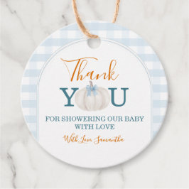A Little Pumpkin Blue Truck Gingham Baby Shower フェイバータグ