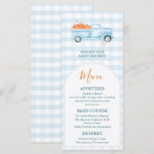 A Little Pumpkin Blue Truck Gingham Baby Shower メニュー (正面/裏面)