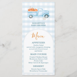 A Little Pumpkin Blue Truck Gingham Baby Shower メニュー