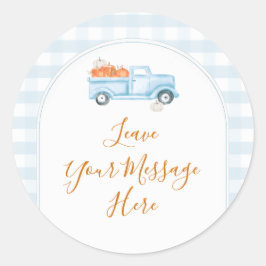A Little Pumpkin Blue Truck Gingham Your Message ラウンドシール