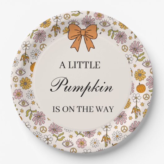A Little Pumpkin Boho Baby Shower Plate ペーパープレート (正面)