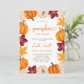 A Little Pumpkin fall Autumn Baby shower 招待状 (スタンド正面)