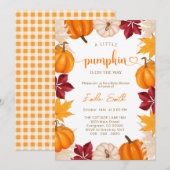 A Little Pumpkin fall Autumn Baby shower 招待状 (正面/裏面)