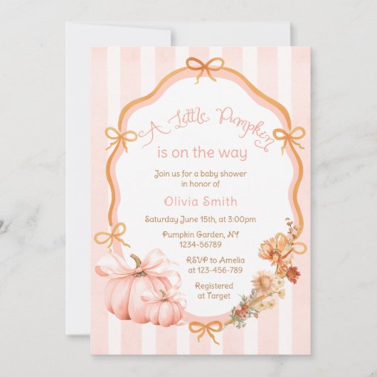 A Little Pumpkin Fall Baby Shower 招待状 (正面)