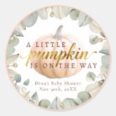 A Little Pumpkin Fall Baby Shower Favor Sticker ラウンドシール (正面)