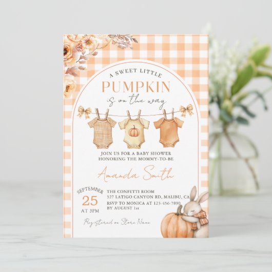 A Little Pumpkin Fall Baby Shower Invitation  招待状 (スタンド正面)
