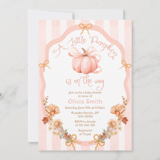 A Little Pumpkin Fall Floral Baby Shower 招待状 (正面)