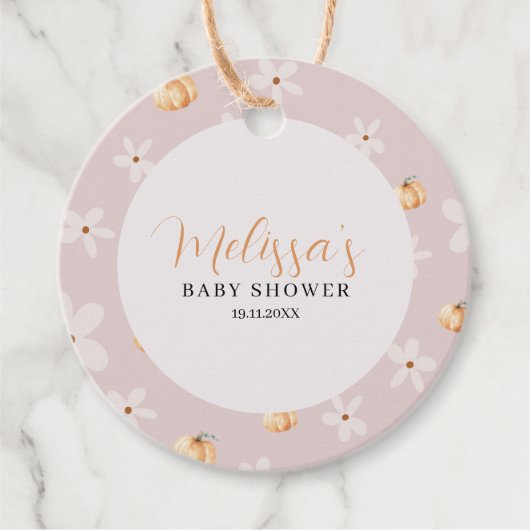 A Little Pumpkin Fall Pumpkin & Daisy Baby Shower フェイバータグ (正面)