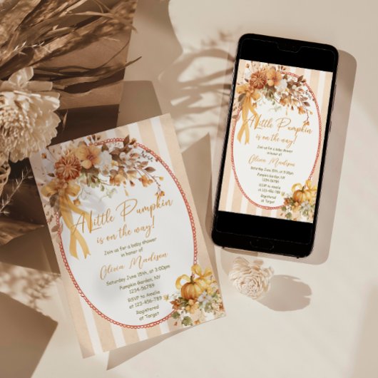 A Little Pumpkin Floral Baby Shower Invitation 招待状