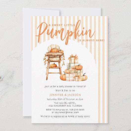 A Little Pumpkin Is Amost Here Baby Shower 招待状 (正面)